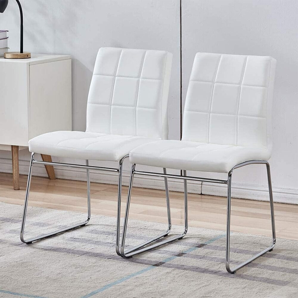 White faux leather sales dining room chairs