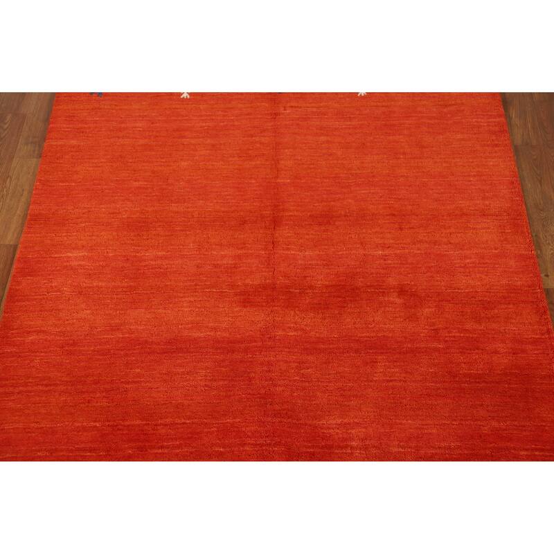 Hand Knotted Oriental 100% Wool Carpet Tribal Animal Pictorial Oranges & Rust Gabbeh Area Rug - 6' 7'' X 4' 7''