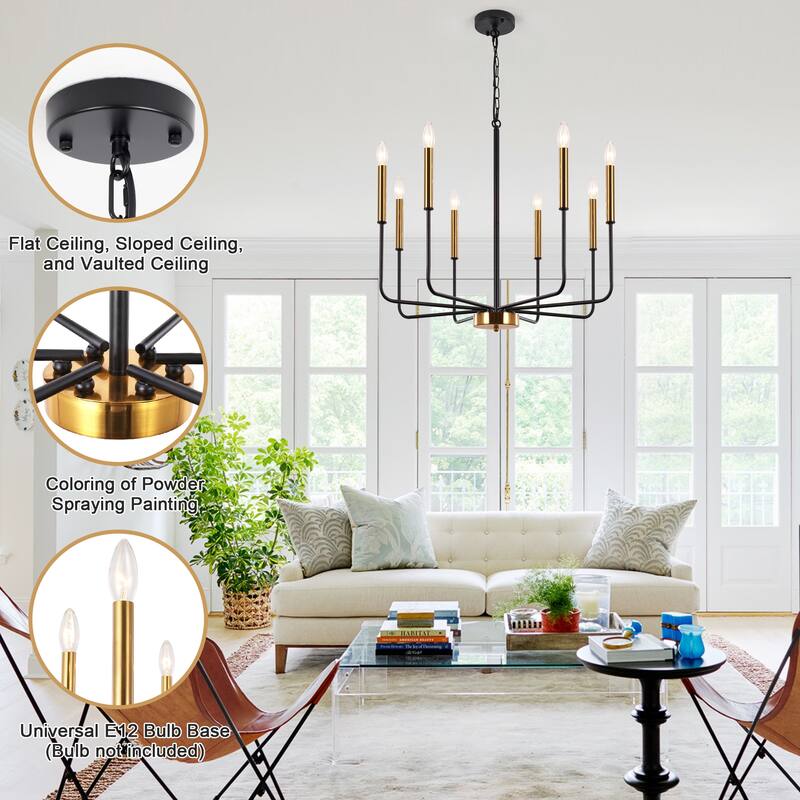 8-Light Modern Farmhouse Candle Chandelier for Kitchen Island Living Dining Room Bedroom