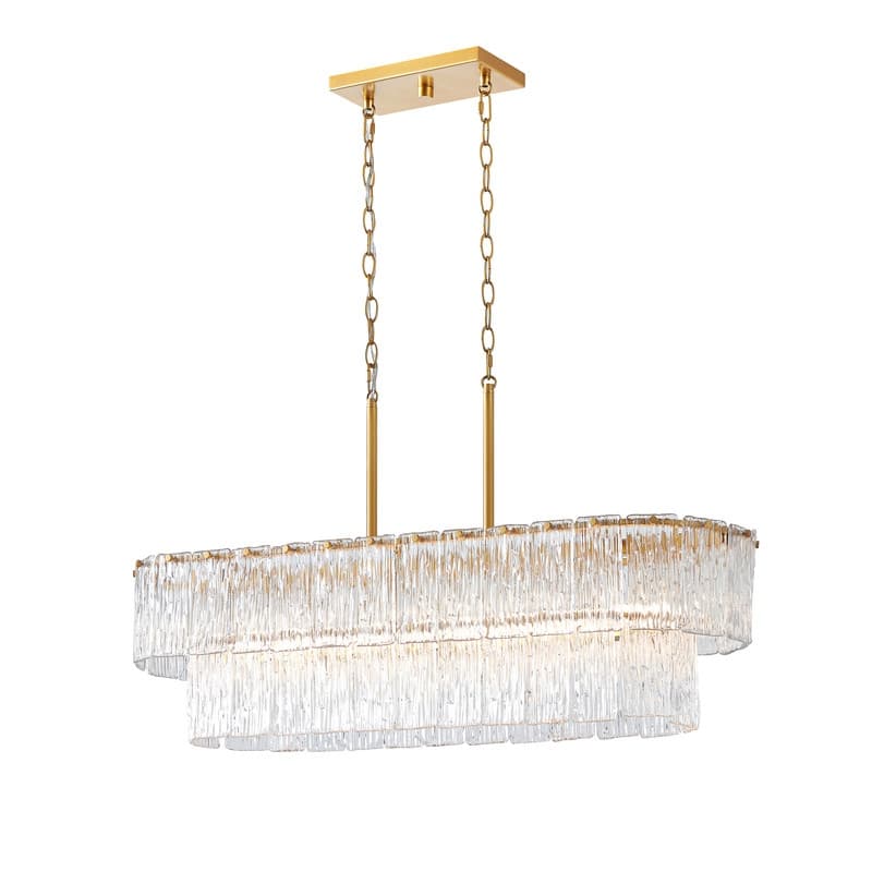 KAWOTI 6-light Tired Glass Pendant Chandelier Gold - W37.38" x E11.75" x H19.5" (Max H60")