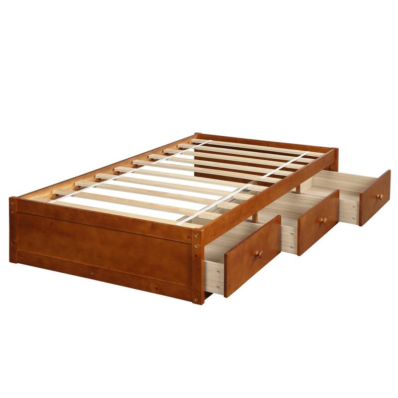 Twin Size 3-Drawers Platform Bed, Twin Daybed, Wooden Sofa Bed Frame