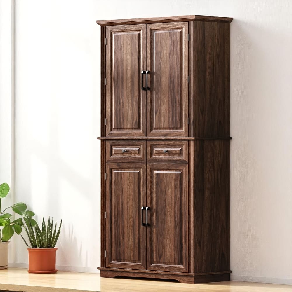 Farmhouse 71" Pantry Cabinet with 3 Slide-Out Organizers, 6 Door Shelves, Adjustable Storage for Kitchen