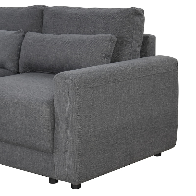 Modern L-Shaped Sectional Sofa with Removable Back Cushions and 3 Pillows