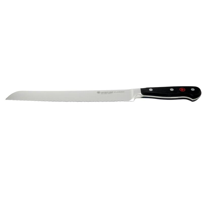 Wusthof Classic 9" Bread Knife, Silver + Wusthof Gourmet 7" Hollow Edge Santoku Knife, Black