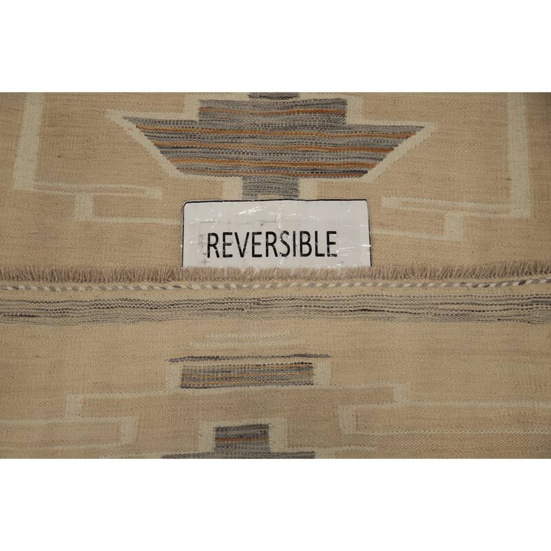 Hand Woven Oriental 100% Wool Carpet Southwestern Tribal Beige & Ivories Kilim Area Rug - 4' 8'' X 3' 4''