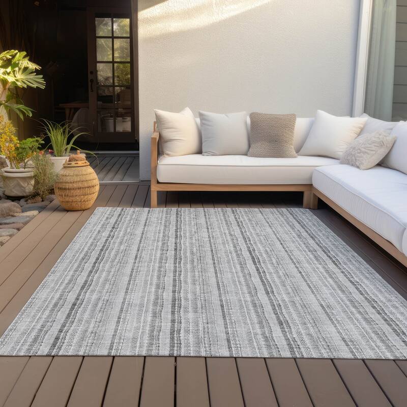 Machine Washable Indoor/ Outdoor Stripe Chantille Rug