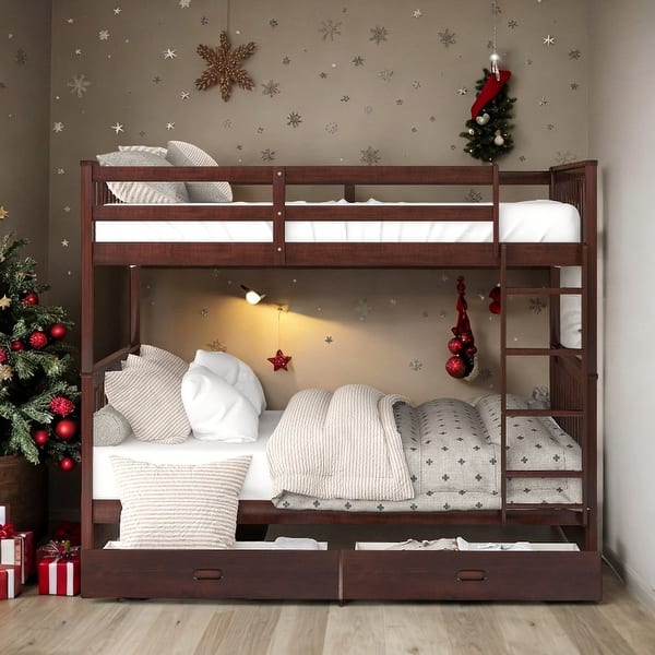 slide 2 of 9, Full Over Full Bunk Bed with Ladders and Two Storage Drawers, Espresso