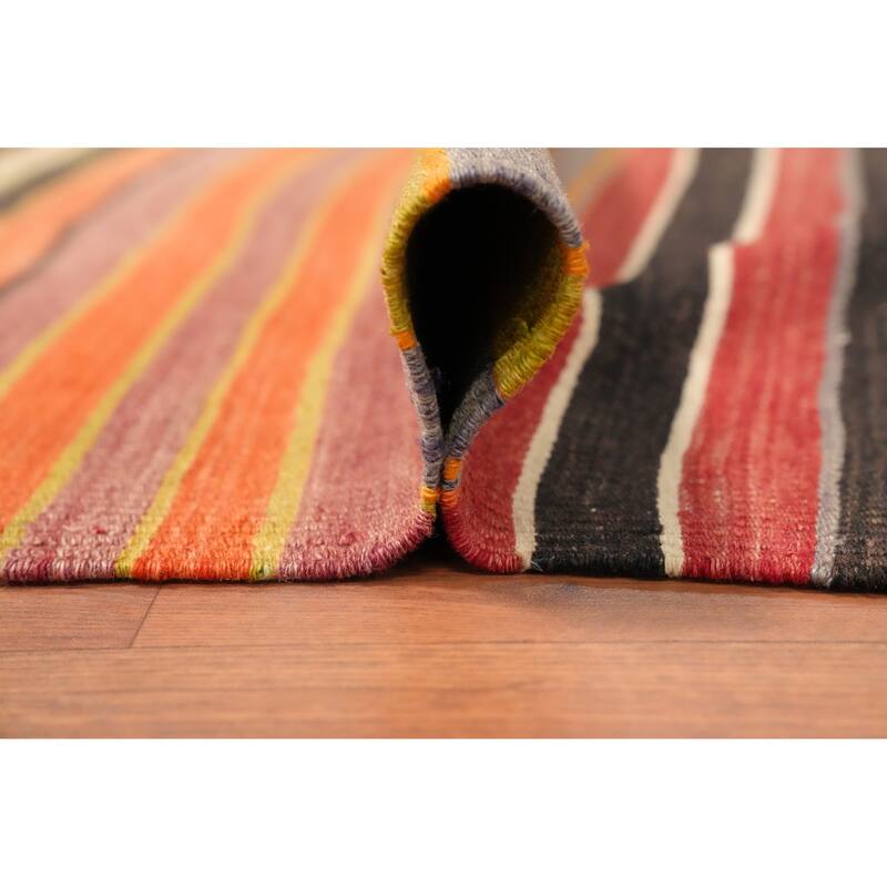 Hand Woven Oriental 100% Wool Carpet Southwestern Geometric Oranges & Rust Kilim Area Rug - 9' 10'' X 5' 4''