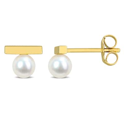 Miadora 4-4.5mm White Freshwater Cultured Pearl Stud Earrings in 10k Yellow Gold