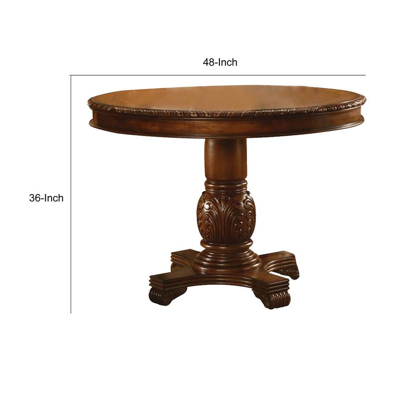 Loki 48 Inch Round Counter Table, Cherry Brown Wood, Molded Trim Design