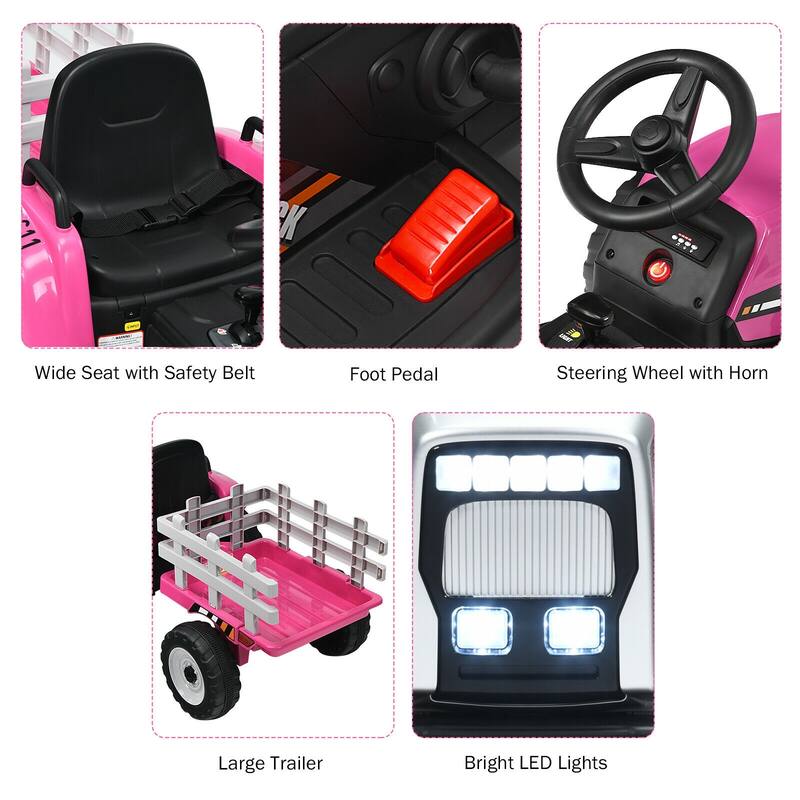 12V Rechargeable Battery Kids Ride-On Tractor with Trailer and Parental Remote Safety Belt - 53" x 20" x 20.5"