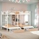 preview thumbnail 14 of 24, Safety Full Over Twin Triple Bunk Bed With 2 Pull-Out Drawers,With The Desk And 3-Layer Shelves Between Twin Size Beds Black