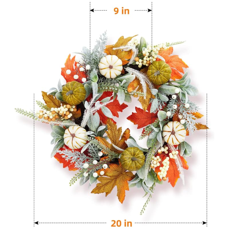20" Thanksgiving Fall Pumpkins Autumn Wreath for Front Door - N/A