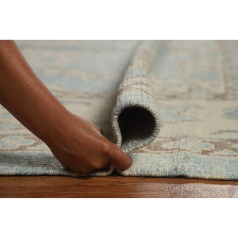 Hand Knotted Oriental 100% Wool Carpet Transitional All-Over Navy Blue & Blues Oushak Area Rug - 11' 2'' X 8' 2''