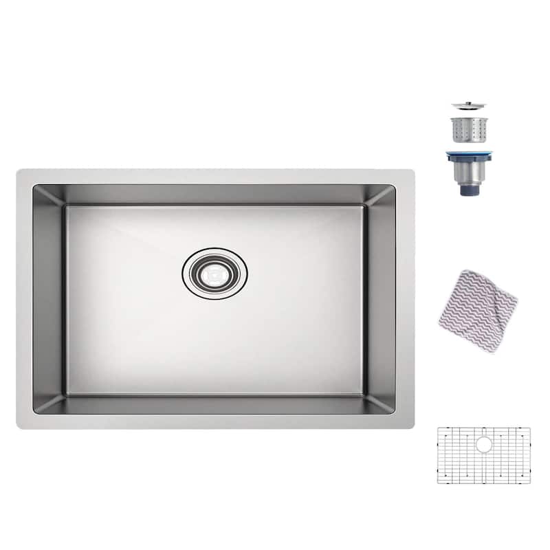 Torva 30 x 18 x 10 Kitchen Sink, 16 Gauge Stainless Steel Single Bowl Undermount Bar Sink - Silver