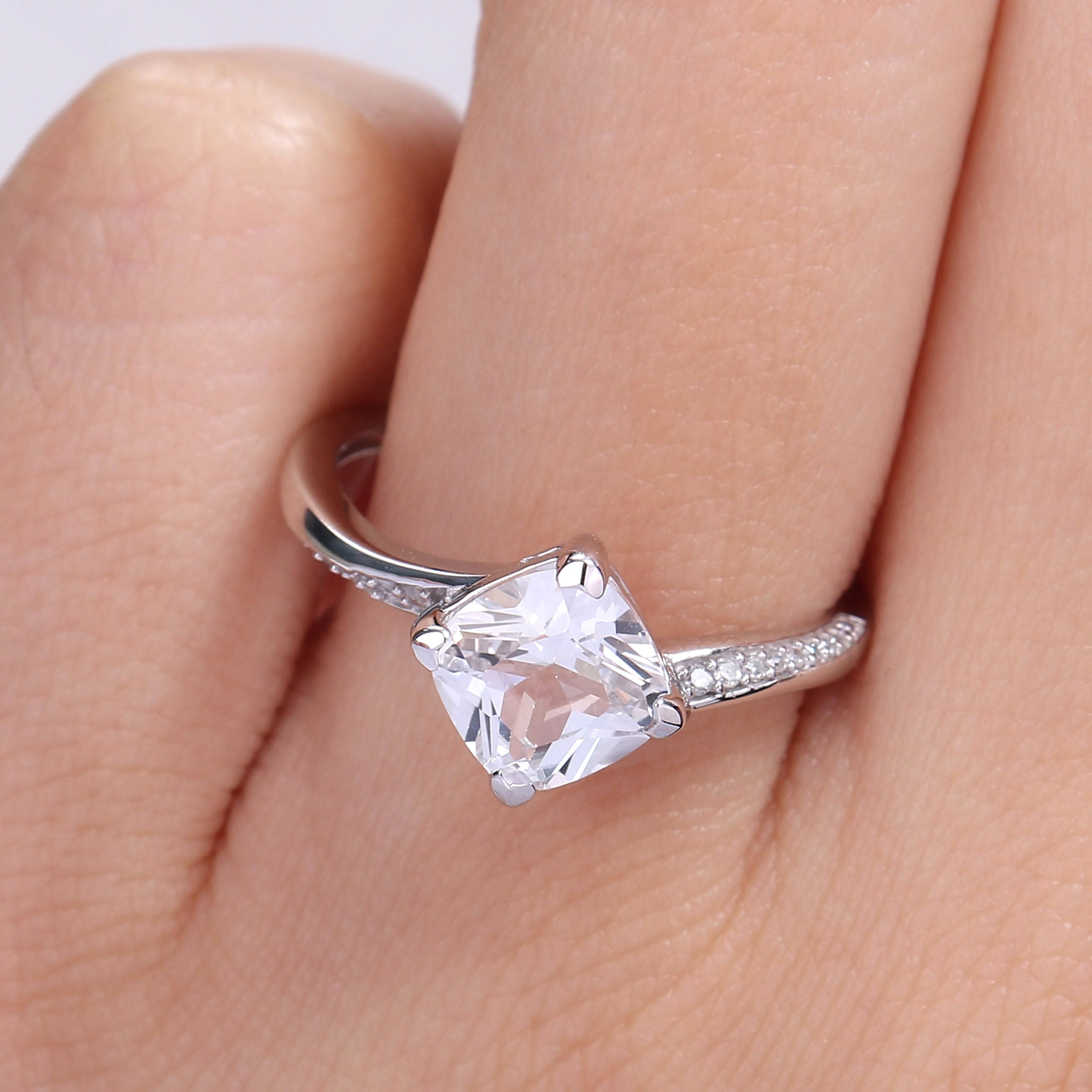 Miadora Cushion-cut Created White Sapphire and Diamond Accent