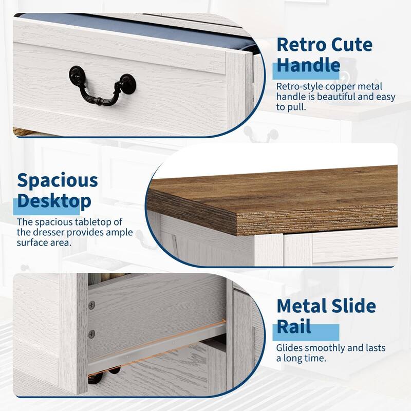 9 Farmhouse Dresser, with Charging Station & Metal Handle