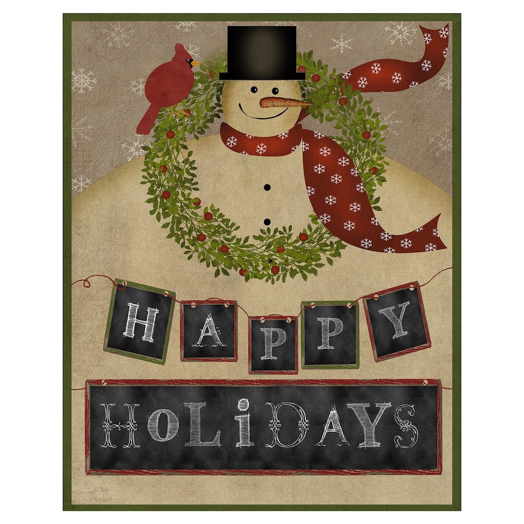 Snowman with Cardinal Canvas Art Print