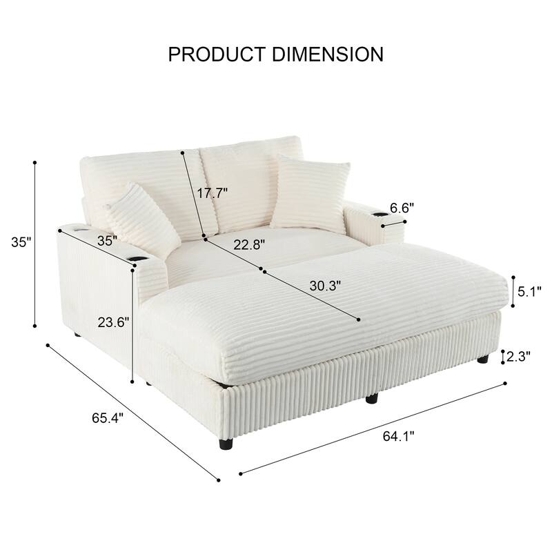GDFStudio - Polyester 50.9" Loveseat Chaise with Cup Holders