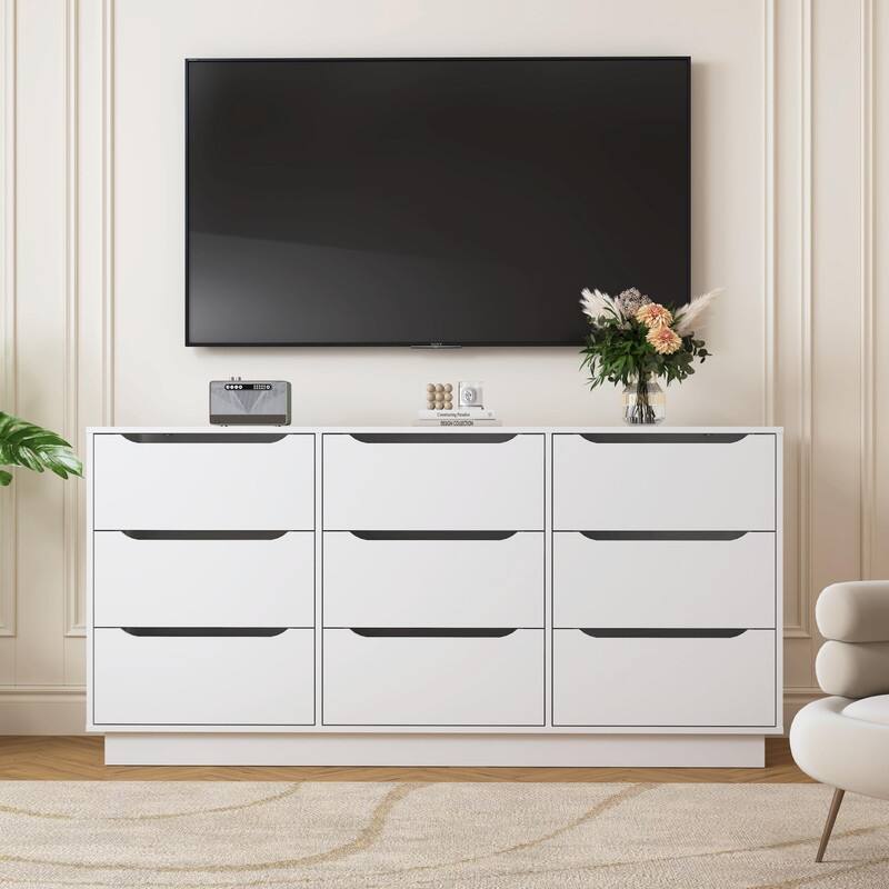 9-Drawer Wooden Dresser for Bedroom with Deep Drawers, Large Floor Chest of Drawers