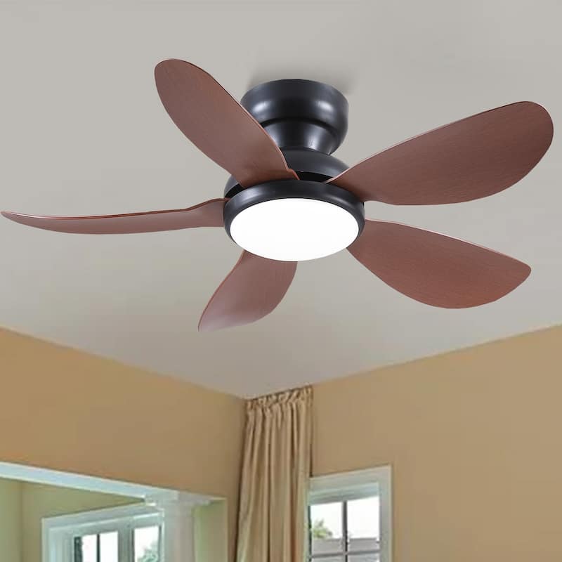 32/36/46/52 inches Low Profile Ceiling Fan with Light and Remote for Living Room Bedroom Kid's Room Patio - 32 Inches - Brown