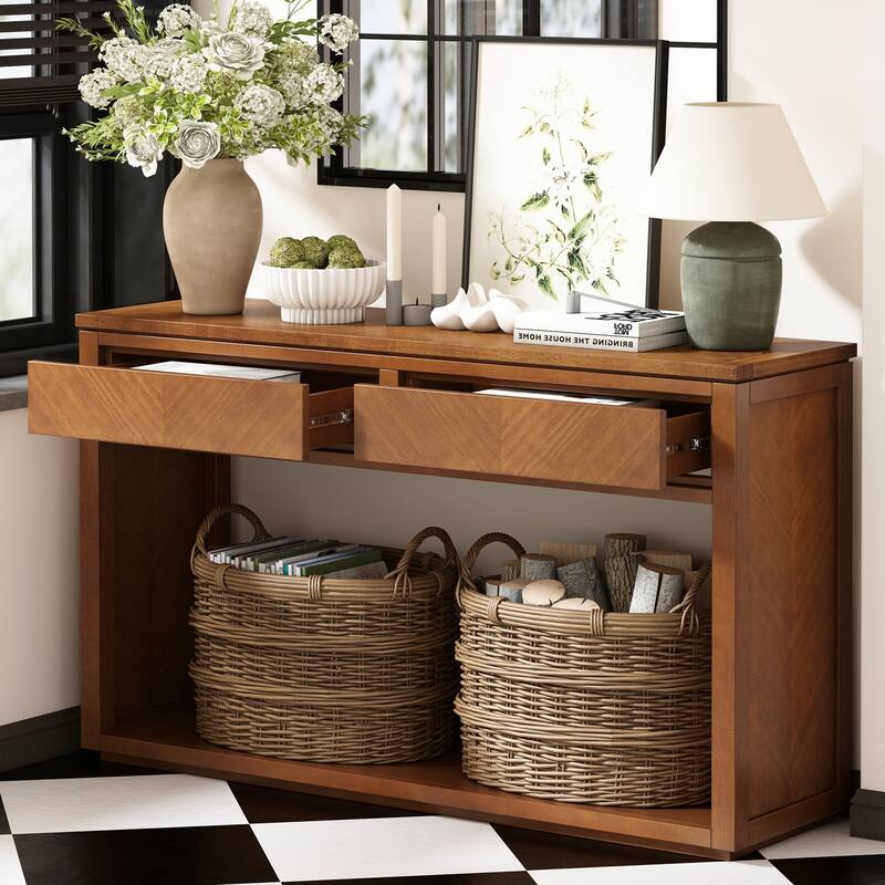 55" Rustic Wooden Entryway Console Table(Honey)