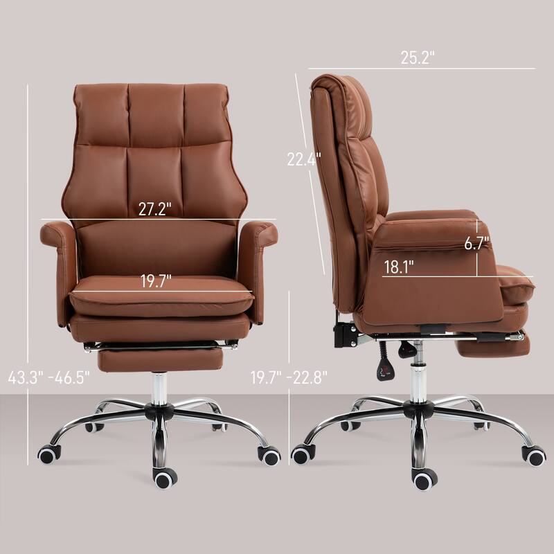 Executive Office Chair, PU Leather Ergonomic Office Desk Chair with Footrest, Reclining and Swivel Chair, Brown