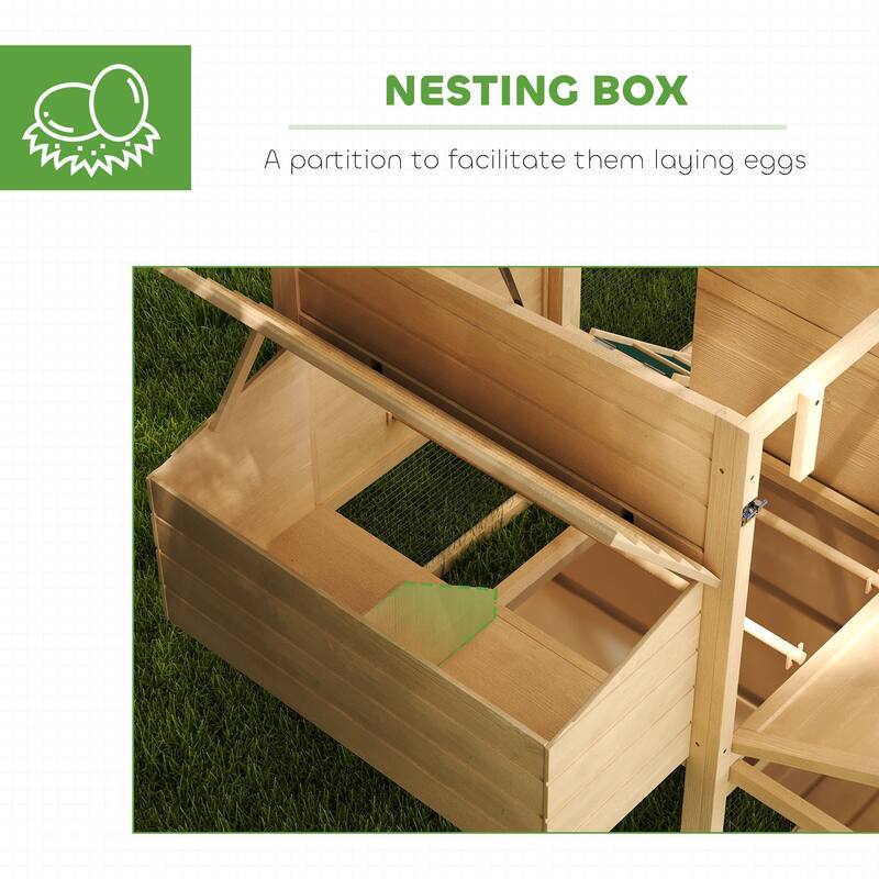 Wooden Chicken Coop with Nesting Box, Removable Tray, Ramp Run, Natural Wood