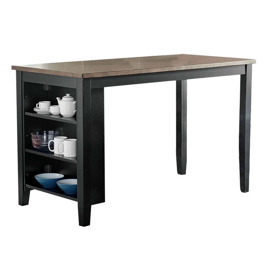 36 Inch Counter Height Table with Shelves, Brown and Black