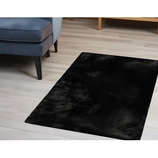 HomeRoots Black Faux Rabbit Fur Area Rug - 3' x 5' - Bed Bath & Beyond ...