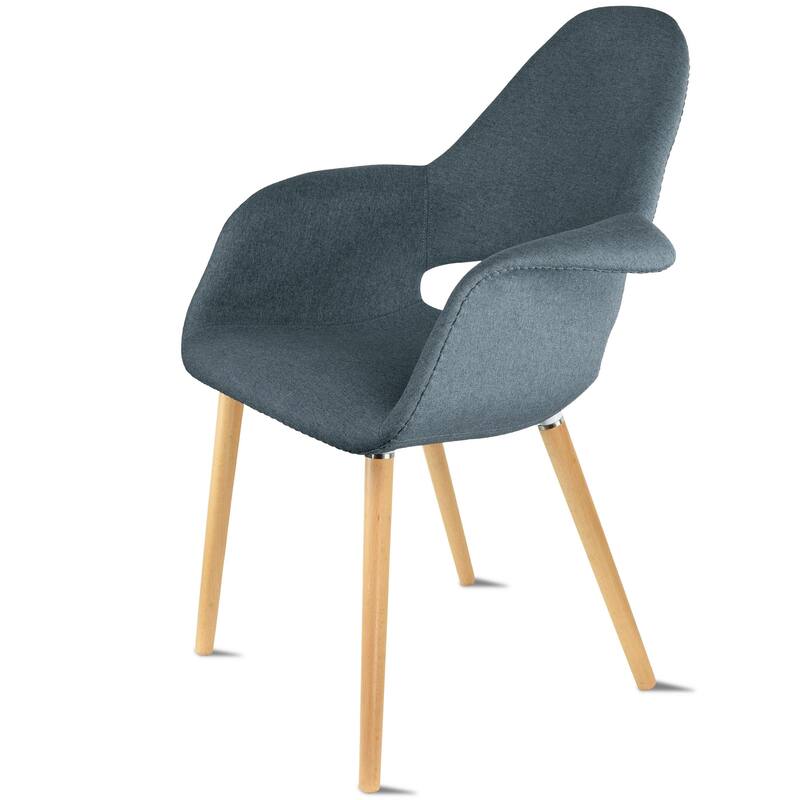 Organic Upholstered Fabric Modern Armchair with Natural Wooden Legs for Dining Room Office or Accent Lounge Side Chair