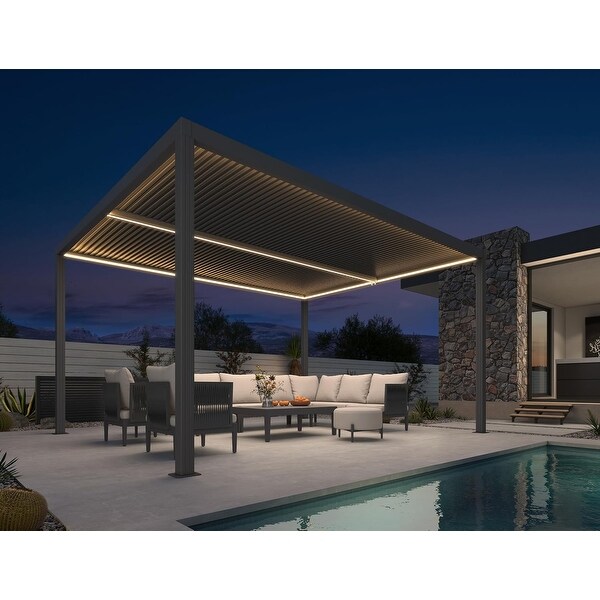 PURPLE LEAF Bronze Louvered Pergola with Adjustable Roof for