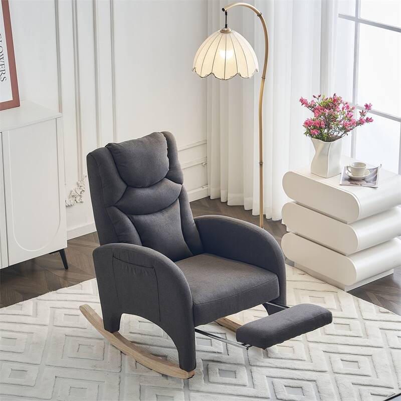 Ergonomic Fabric Nursery Rocking Chair With Adjustable Footrest - Dark Gray-Linen