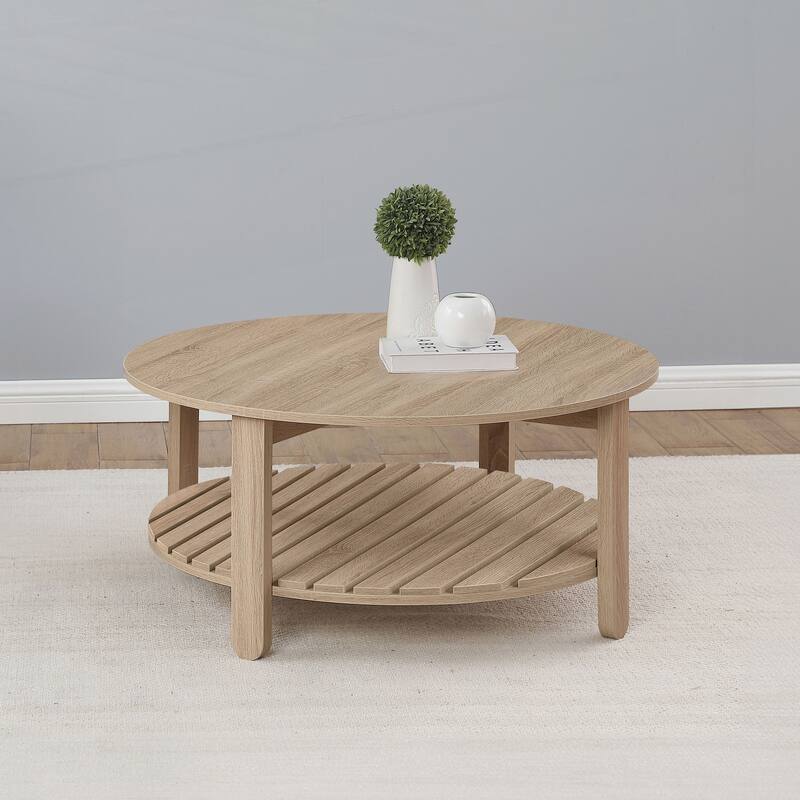 Natural 1-shelf Round Engineered Wood Coffee Table - Natural