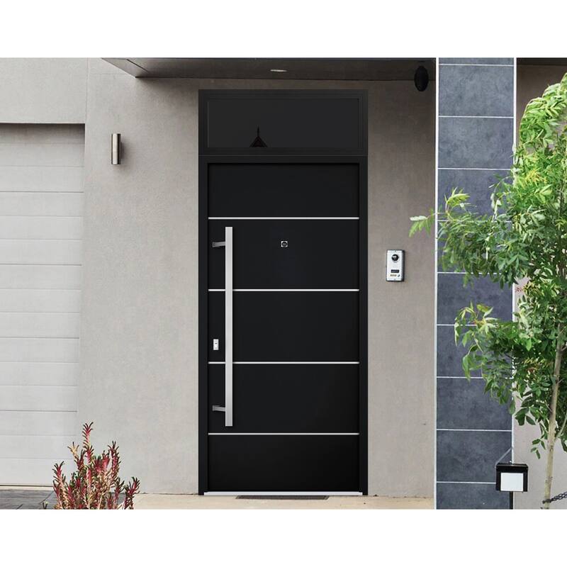 Front Prehung Steel Door 6083 Black Enamel Top Window Sidelite Stainless Inserts W36xH80+16 Lh I Bedroom Door Bathroom Door
