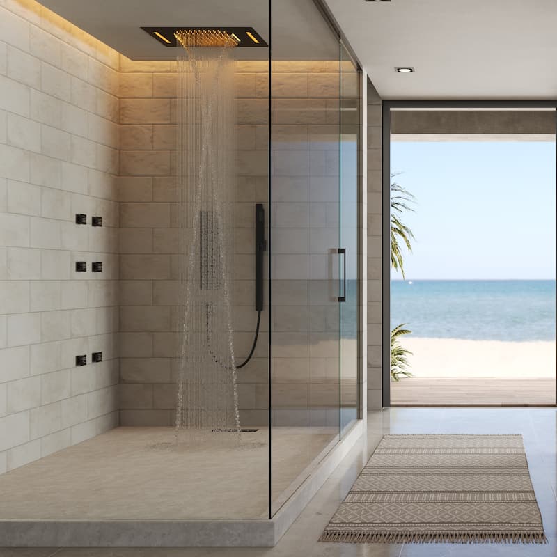 GRANDJOY Luxury Shower Faucets 22" LED Ceiling Mount Rainfall Shower Head System with 6 Body Jets