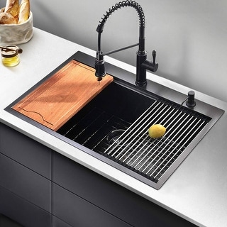 Vanityfair 33 in. Handmade Drop-in Single Bowl 16 Gauge Stainless Steel Workstation Kitchen Sink with Accessories