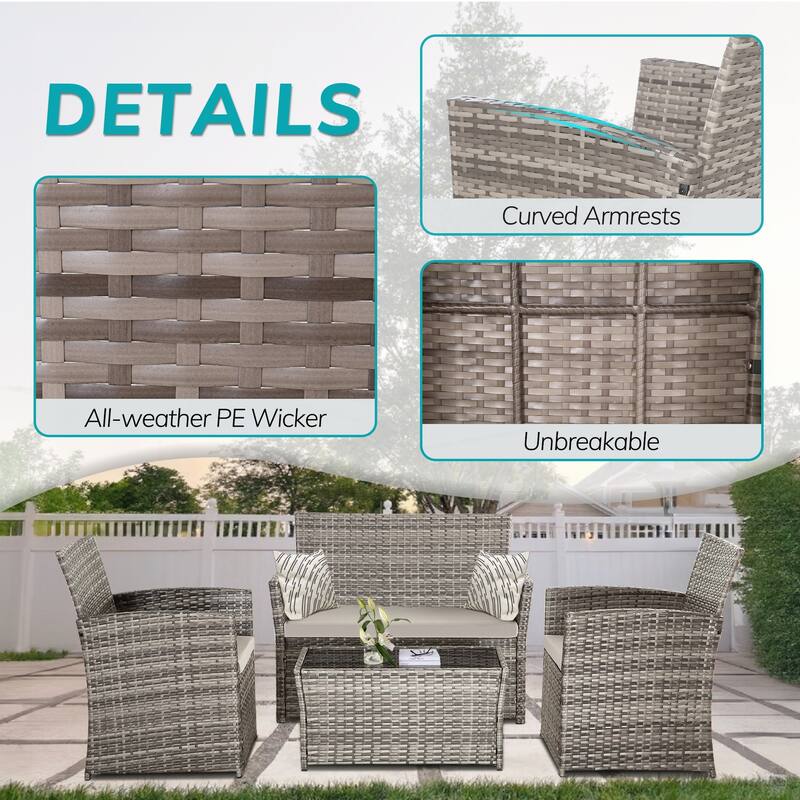 4 Piece Outdoor PE Wicker Furniture Set