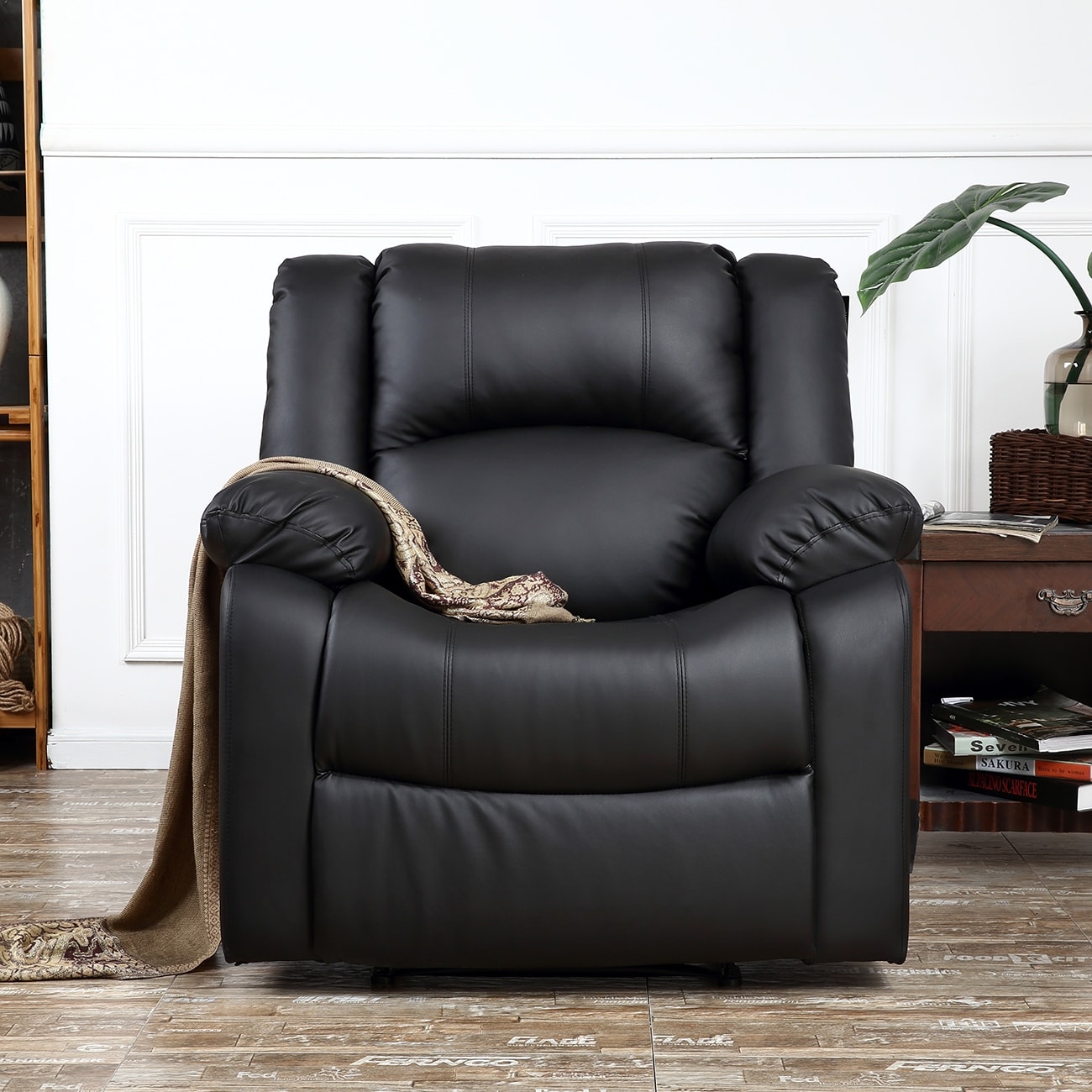 Belleze Deluxe Padded Brown Faux Leather Recliner Chair Lounge Club