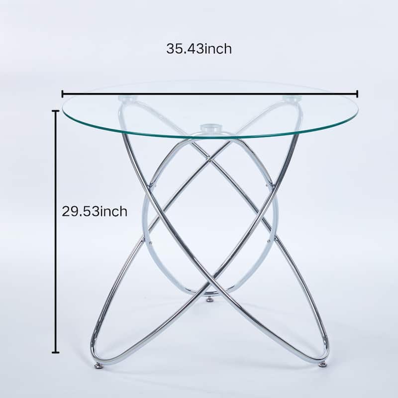 Dining Table with Tempered Glass Top & Metal Legs, Modern Round Kitchen Table for 2-4 People, Coffee Table for Small Space