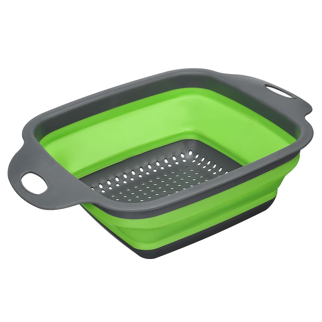 Collapsible Colander, Silicone Square Foldable Strainer with Handle - 29cm x 22cm x 9cm
