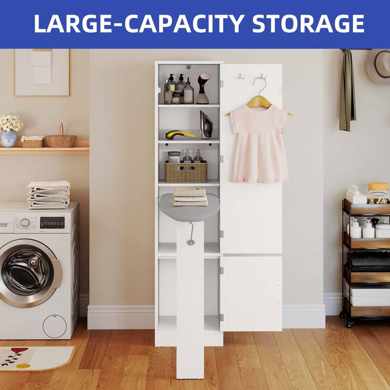 Moasis In-Wall Ironing Board Cabinet with Foldable Board and Adjustable Shelves for Space Saving Storage