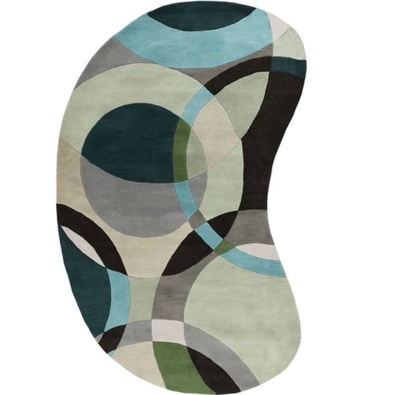 Mayflower Handmade Modern Circles Wool Area Rug - Blue/Grey - 6' x 9' Kidney - Runner/Rectangle