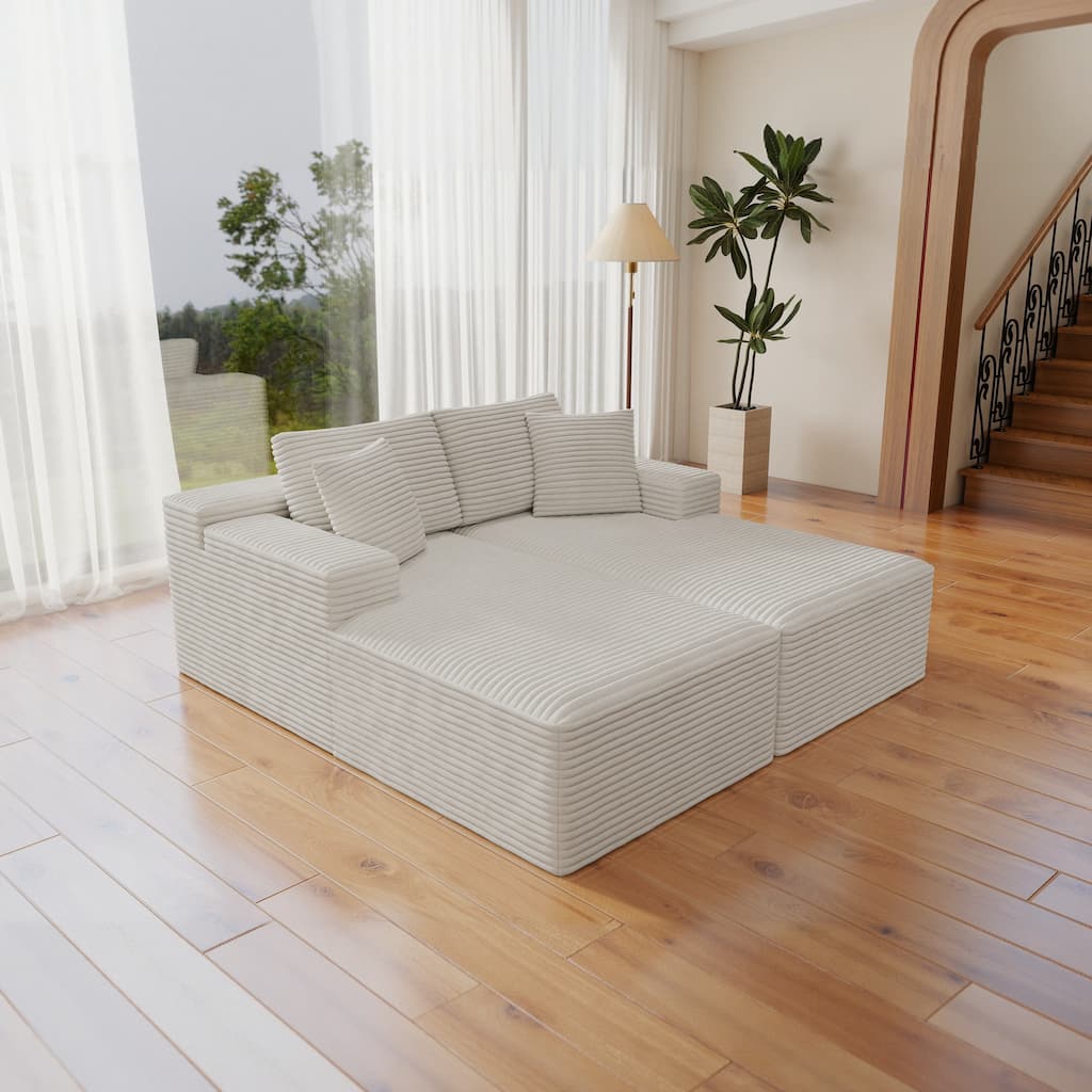 Roomfitters 70.8" Modular Sectional Sofa, 2-Piece Compressed Cloud Couch, No Assembly Required, Plush Corduroy, White