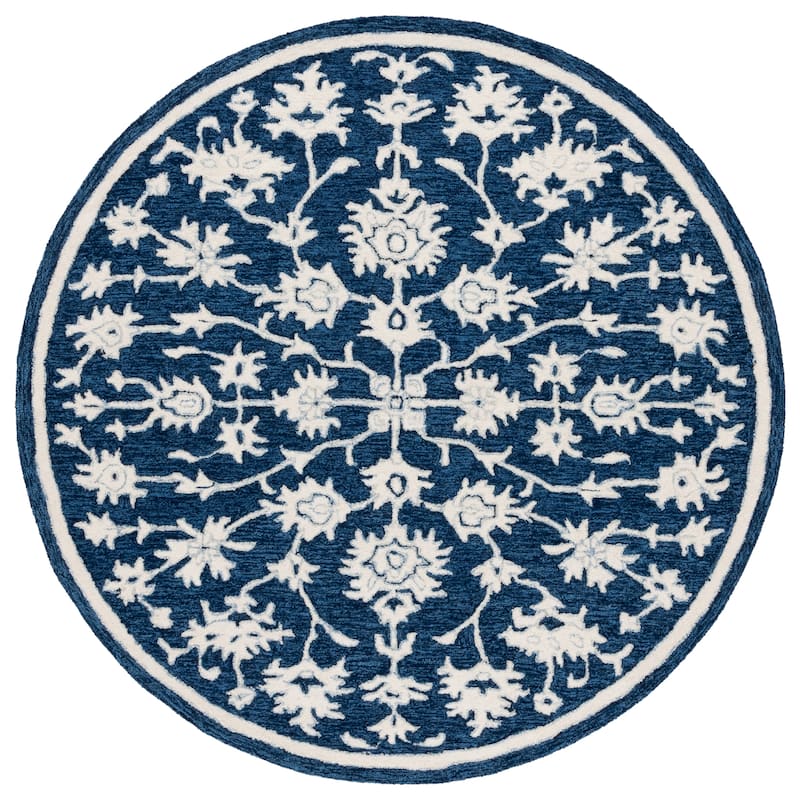 SAFAVIEH Handmade Ebony Telsa Modern & Contemporary Wool Rug - 6' Round - Navy/Ivory