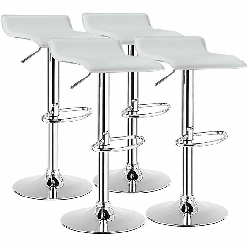 Gymax Set of 4 Swivel Bar Stool PU Leather Adjustable Kitchen Counter - See Details - Bar Height - White - Set of 4