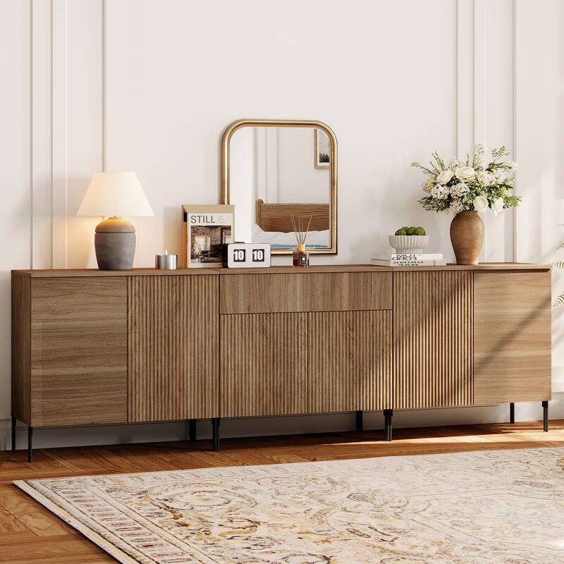 94.5" Modern Reeded Drawer Dresser Set With Doors, Minimalist Chest Of Drawers With Storage