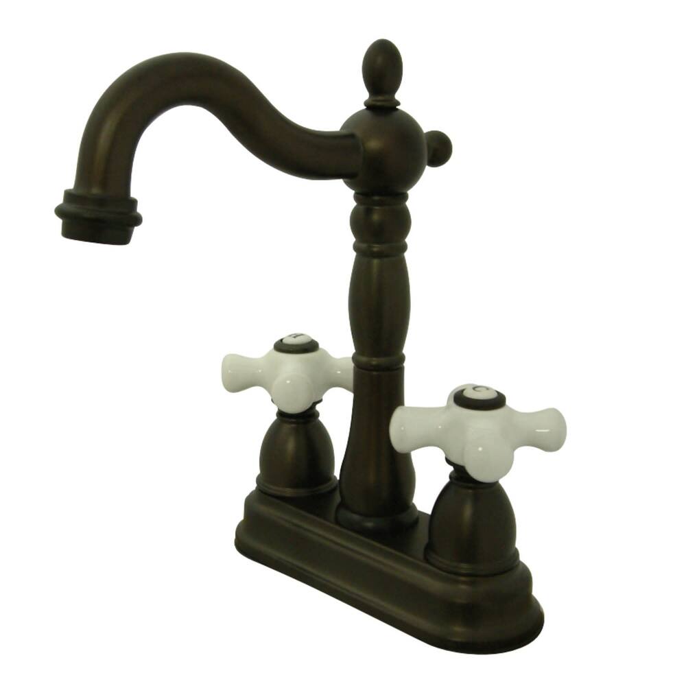 Kingston Brass Heritage Centerset Bar Faucet with Porcelain Cross