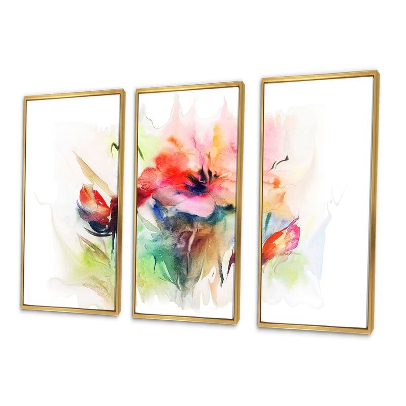 Designart "Floral Watercolor" Floral Framed Art Prints Set of 3 4