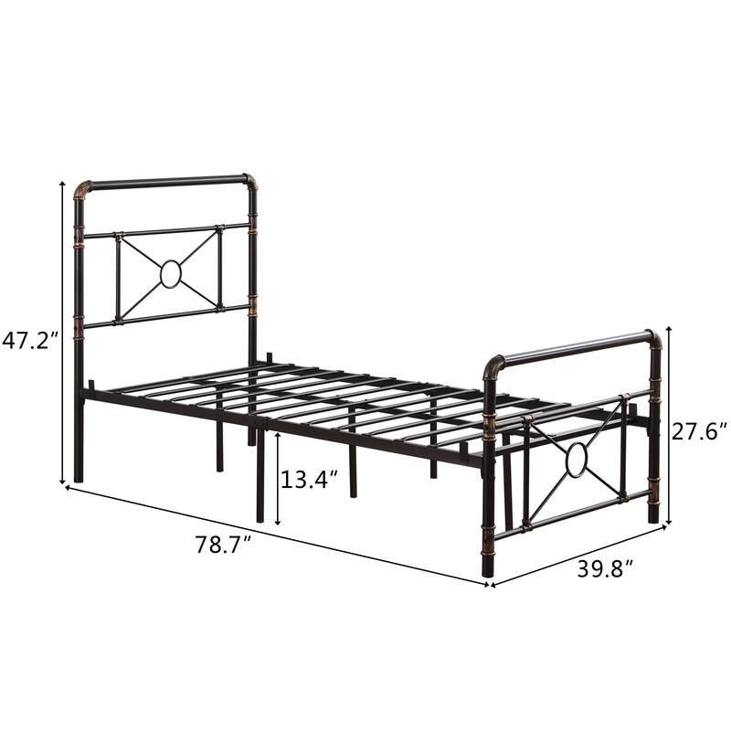 Single-layer Water Pipe Bed with Cross Design and Foot End Black Iron Bed